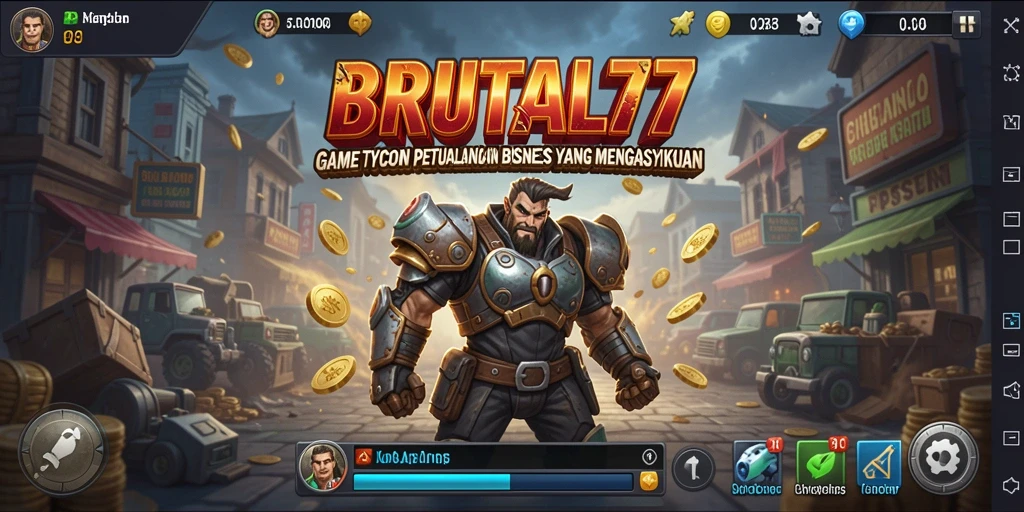 Tampilan gameplay <strong>BRUTAL77</strong> yang menampilkan pengelolaan bisnis yang menarik.