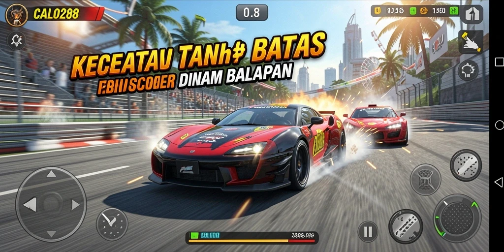 Tampilan balapan mendebarkan di CALO288 saat mobil melaju kencang.