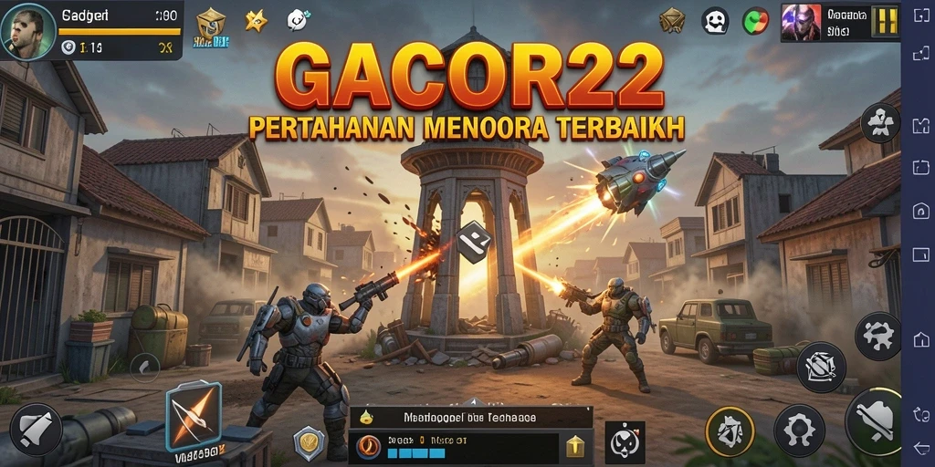 Screenshot menunjukkan aksi menara dalam menghadapi serangan musuh.