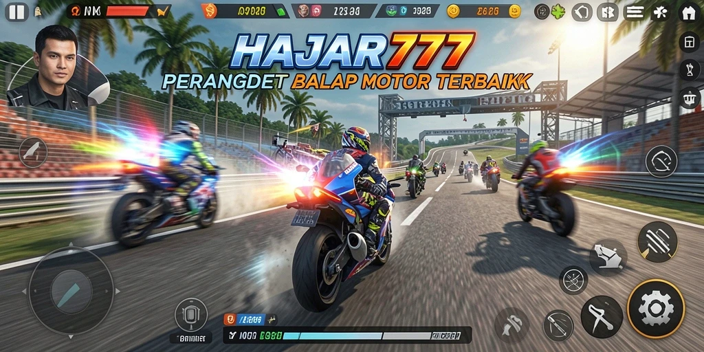 Tampak menegangkan saat pemain bersaing di lintasan balap motor.
