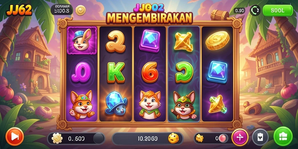 Tangkapan layar permainan Slot JJ62 dengan gulungan yang berputar.