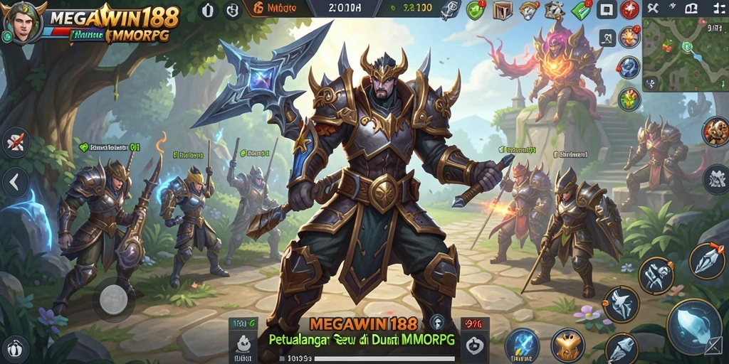 Tangkapan layar utama MEGAWIN188 menampilkan aksi seru dalam pertempuran MMORPG.