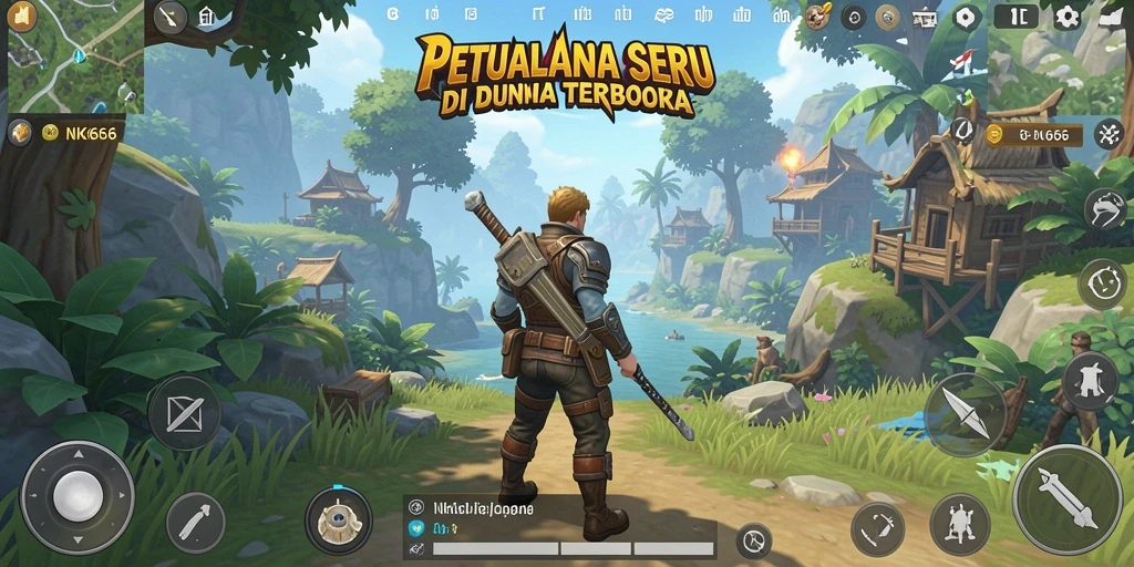 Screenshot gameplay NK666 menunjukkan dunia terbuka yang luas dan kaya akan detail.