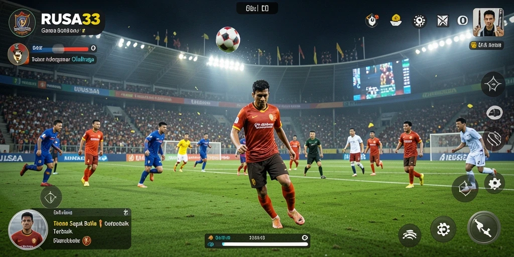 Screenshot RUSA33 menampilkan pertandingan sepak bola yang intens dan mendebarkan.