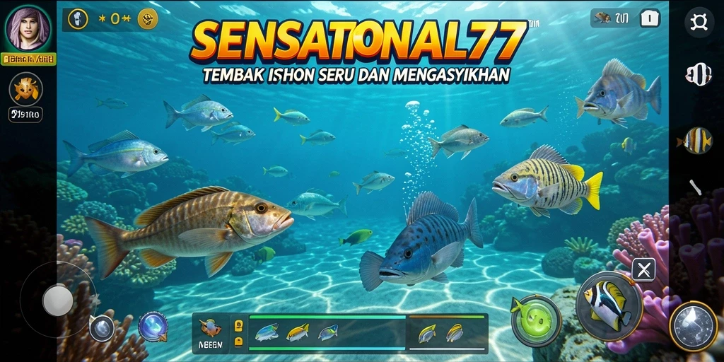 Tangkapan layar gameplay SENSATIONAL77 menampilkan aksi seru tembak ikan.