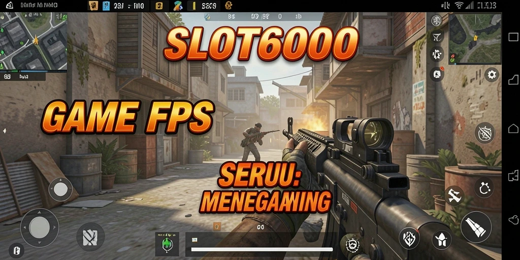 Screenshot gameplay SLOT6000 menampilkan aksi tembak-menembak yang intens.