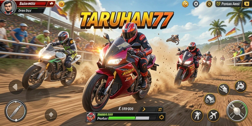 Screenshot TARUHAN77 menampilkan aksi balapan motor yang mendebarkan.