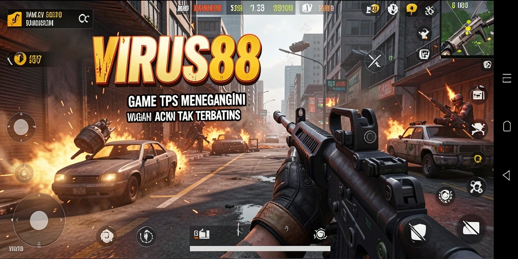 Tangkapan layar gameplay <strong>VIRUS88</strong> menampilkan pertarungan seru dalam suasana penuh aksi.
