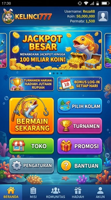 Screenshots fitur menarik dalam aplikasi kelinci777 di Android.